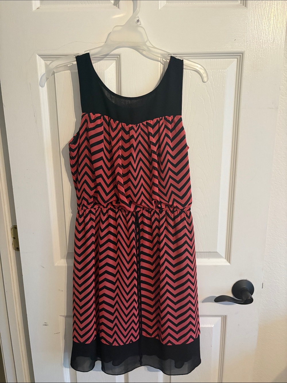 Enfocus Studio Coral Chevron Midi Dress with Black Accents